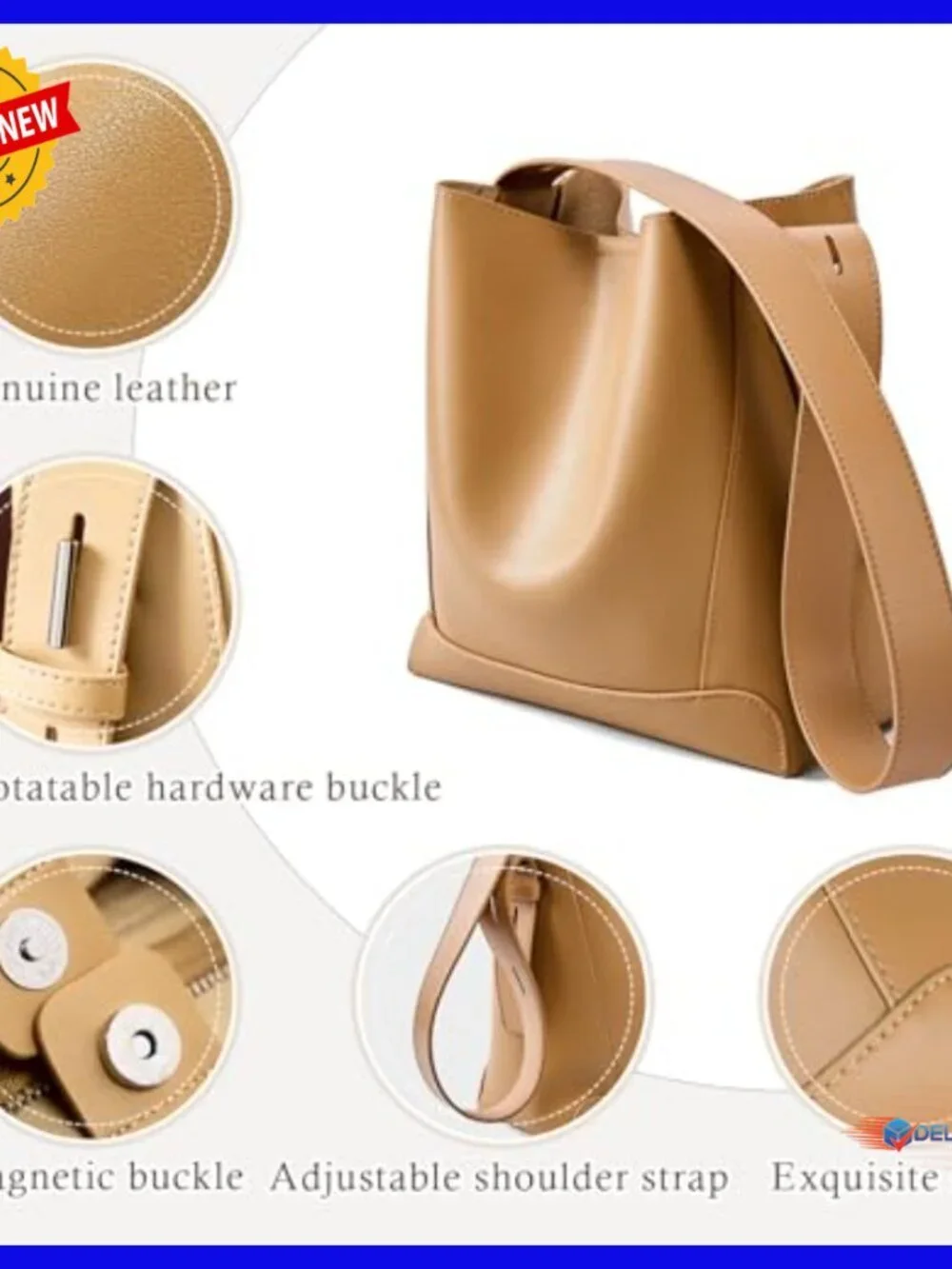 Genuine Leather Tote Bag with Adjustable Strap, Spacious Hobo Purse